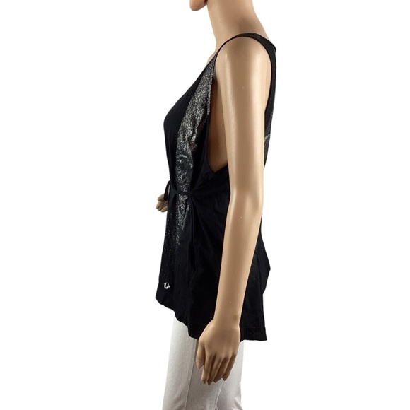 True Religion Black Metallic Trim Tank Top Size S Split Back - Picture 4 of 7